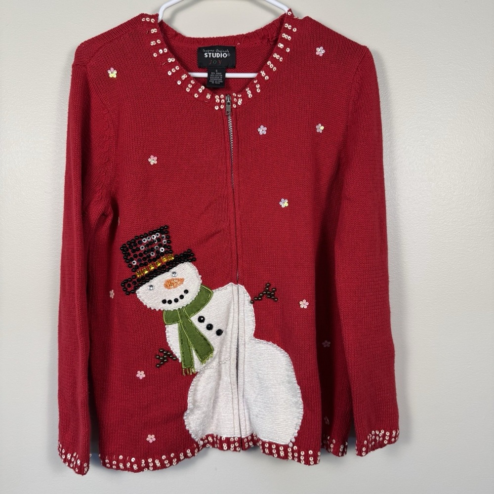 Designers‎ Originals Studio Joy Size Small Zip Cardigan Christmas Snowman